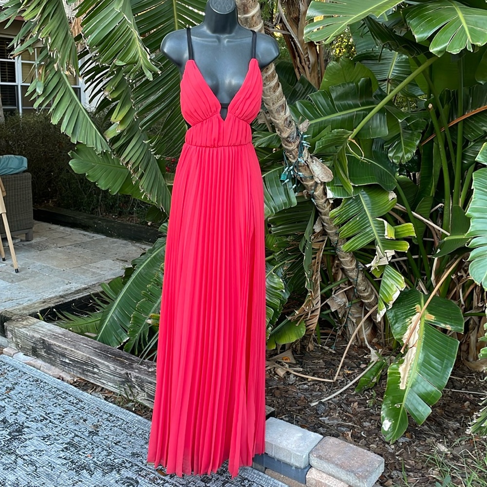 ABS, Alan Schwartz Grecian styling lace trim pleated gown